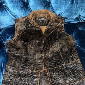 Chanel Crocodile-Embossed Vest in Black and Brown